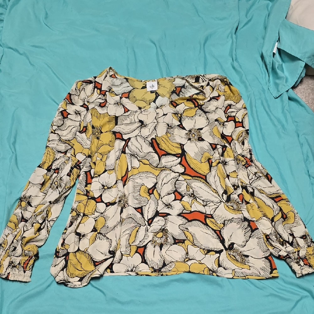 CAbi Multicolor Floral Blouse - Yellow, Orange, Black
